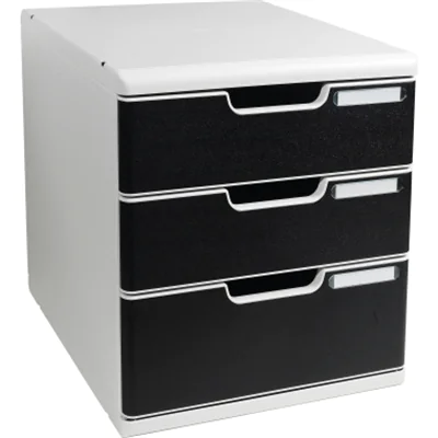 Exacompta Schubladenbox MODULO 3 Schubladen DIN A4+ Polystyrol Gehäusefarbe: lichtgrau Farbe der Schublade: schwarz