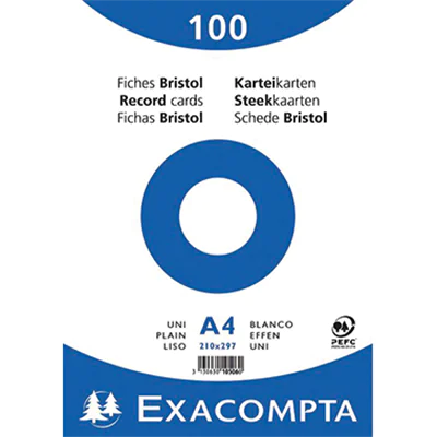 Exacompta Karteikarte 10506E DIN A4 blanko weiß 100 St./Pack. Exacompta Karteikarte 10506E DIN A4 blanko weiß 100 St./Pack.