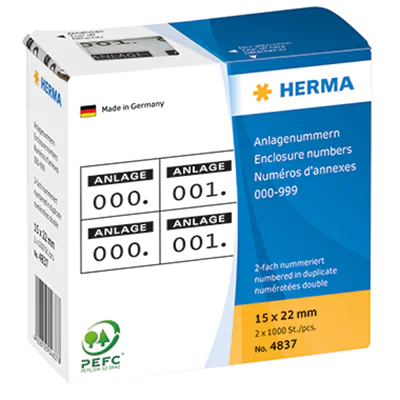 HERMA Anlagenummer 4837 15x22mm schwarz 1.000 St./Pack. HERMA Anlagenummer 4837 15x22mm schwarz 1.000 St./Pack.