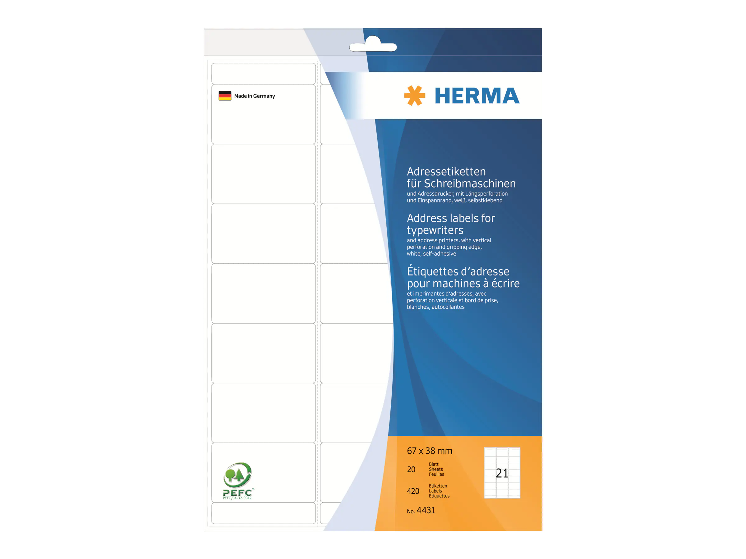 HERMA Adressetikett 4431 67x38mm weiß 420 St./Pack.