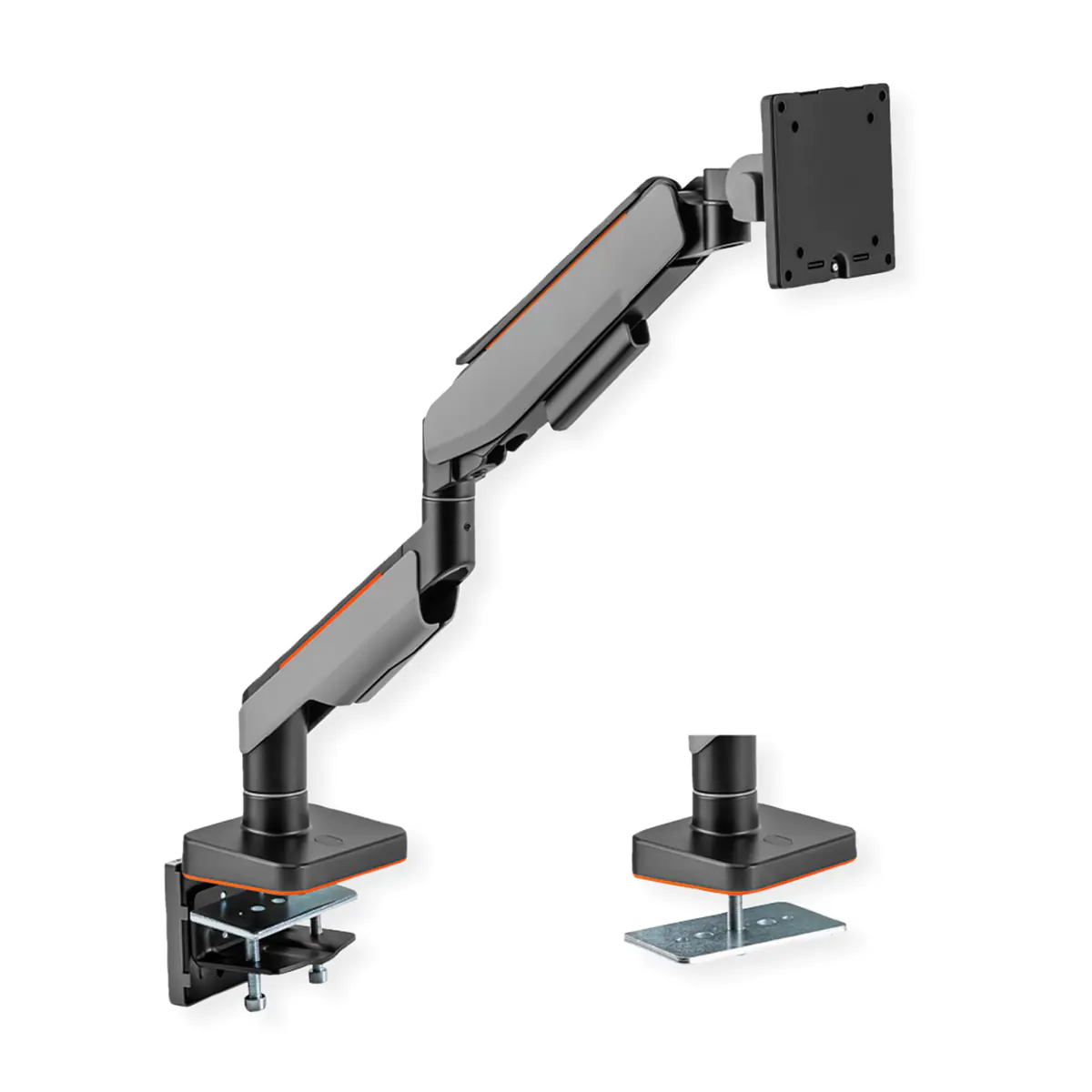 ROLINE Befestigungskit (VESA-Schnellverschlussplatte, einstellbarer Monitorarm, Klammer, Tischplattenbohrung) - heavy-duty, gas spring - für LCD-Display / Curved LCD-Display - up to 20 kg, 5 joints - Metall, Aluminiumlegierung - mattschwarz,