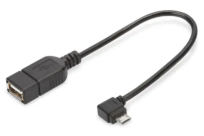 ASSMANN - USB-Adapter - USB (W) zu Micro-USB Typ B (M) - USB 2.0 OTG - 20 cm - 90° Stecker, geformt - Schwarz