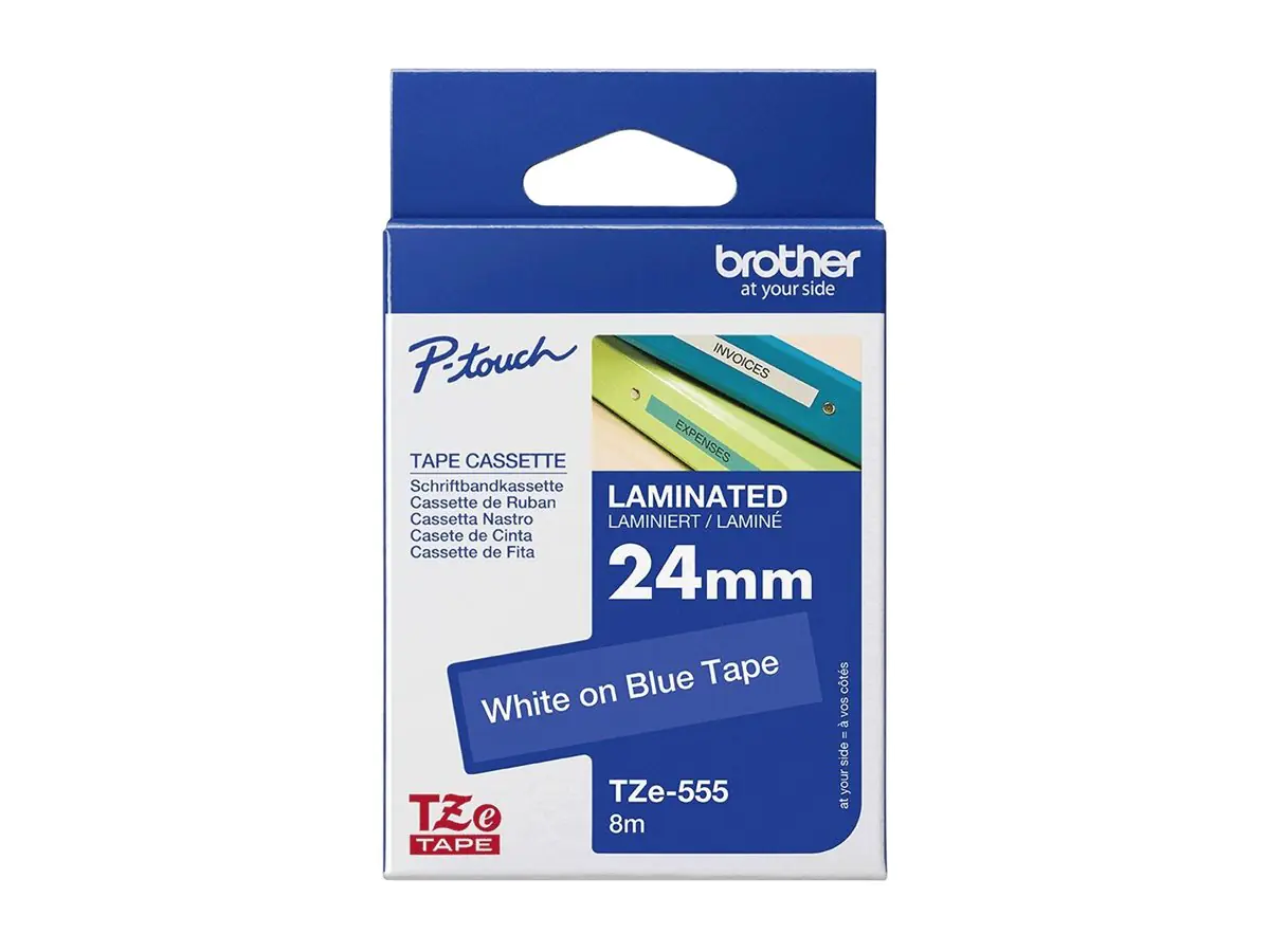 P-touch Schriftbandkassette TZE555 24mm ws auf bl