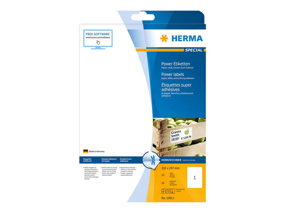 HERMA Etikett 10911 stark haftend 210x297mm matt weiß 25 St./Pack.