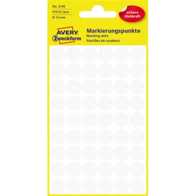 Avery Zweckform Markierungspunkt 3145 12mm weiß 270 St./Pack. Avery Zweckform Markierungspunkt 3145 12mm weiß 270 St./Pack.