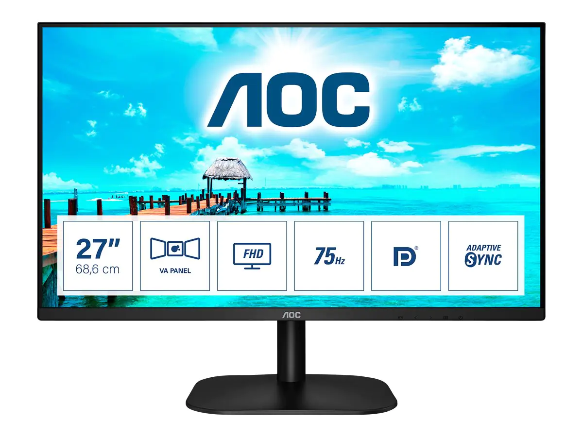 AOC 27B2QAM - LED-Monitor - 68.6 cm (27") - 1920 x 1080 Full HD (1080p) @ 75 Hz - MVA - 250 cd/m² - 4 ms - HDMI, VGA, DisplayPort - Lautsprecher - Schwarz