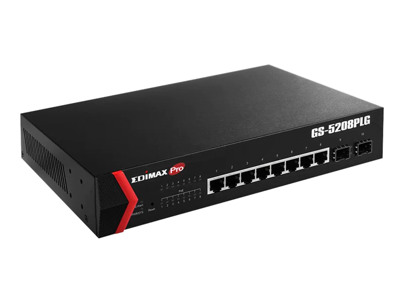 Edimax Pro GS-5208PLG V2 - Switch - Smart - 8 x 10/100/1000 (PoE+) + 2 x 1000Base-X SFP - an Rack montierbar - PoE+ (160 W)