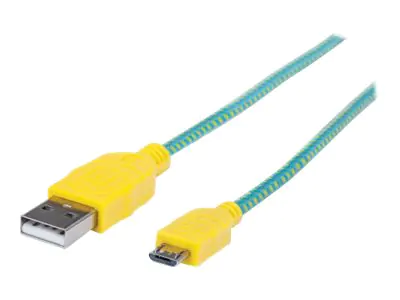 Manhattan Hi-Speed Micro-B-USB-Kabel mit Stoffummantelung, USB 2.0, Typ A Stecker - Micro-B Stecker, 480 Mbps, 1,8 m, grün/gelb - USB-Kabel - USB (M) zu Micro-USB Typ B (M) - USB 2.0 - 1.8 m - geformt - Zyan/Gelb
