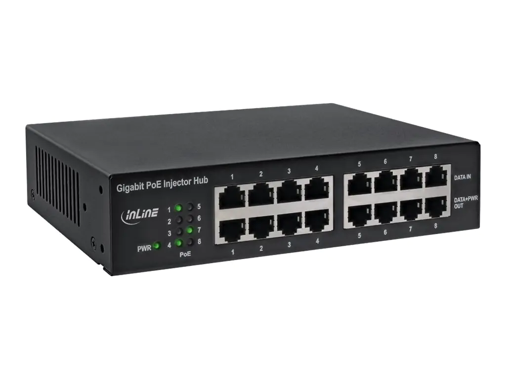 InLine PoE+ Gigabit Network Injector Hub - Switch - 8 x 10/100/1000 (PoE+) - an Rack montierbar (120 W)