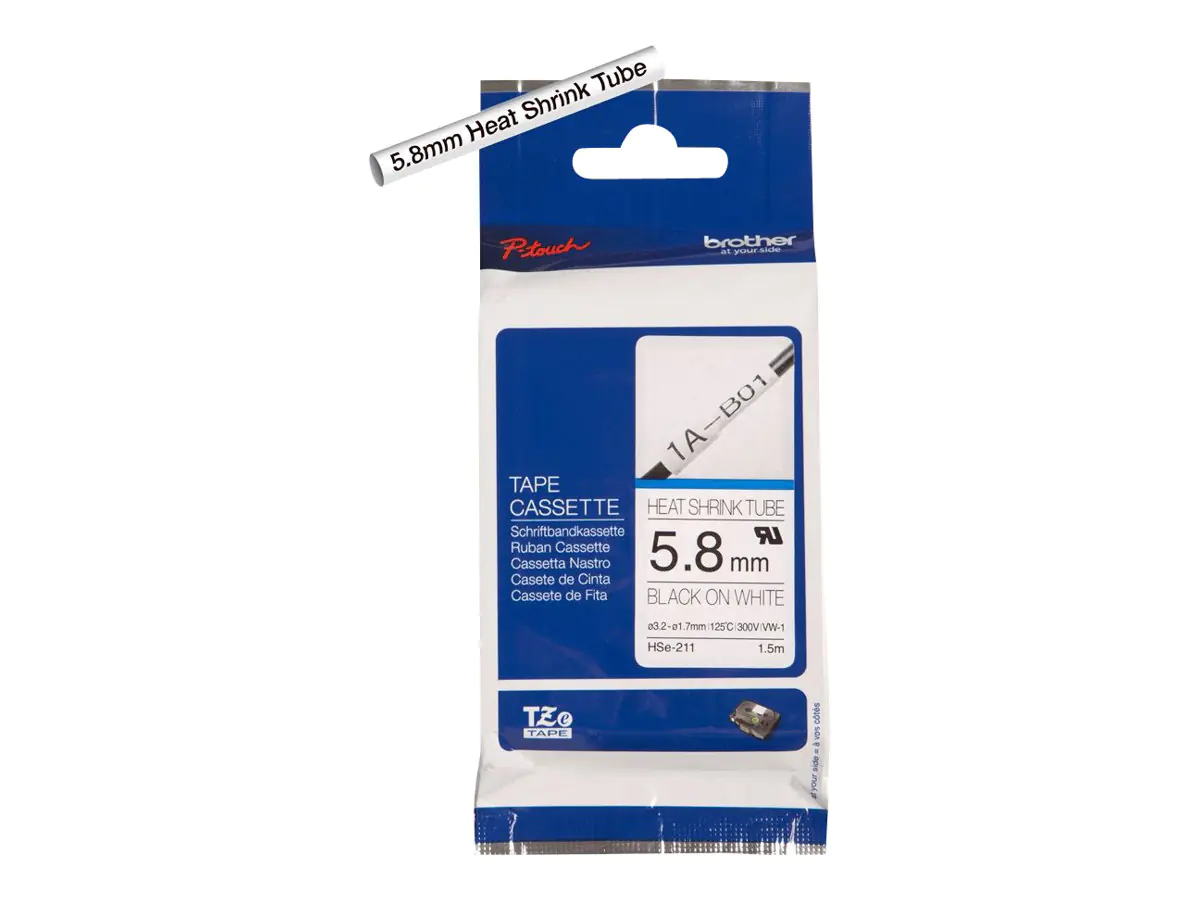 Brother HSe-211 - Schwarz auf Weiß - Rolle (0,58 cm x 1,5 m) 1 Rolle(n) Rohr - für P-Touch PT-D600, D800, E310, E550, E800, H101, P750, P900, P950; P-Touch EDGE PT-P750
