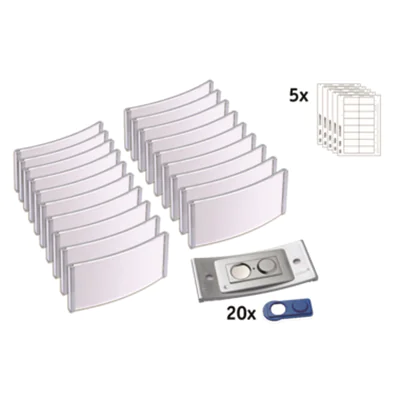 badgepoint® Namensschild polar® classic 74 x 34 mm (B x H) inkl. 5 Bogen (80 Namenskarten) Papier A4 weiß Magnet metall 20 St./Pack.