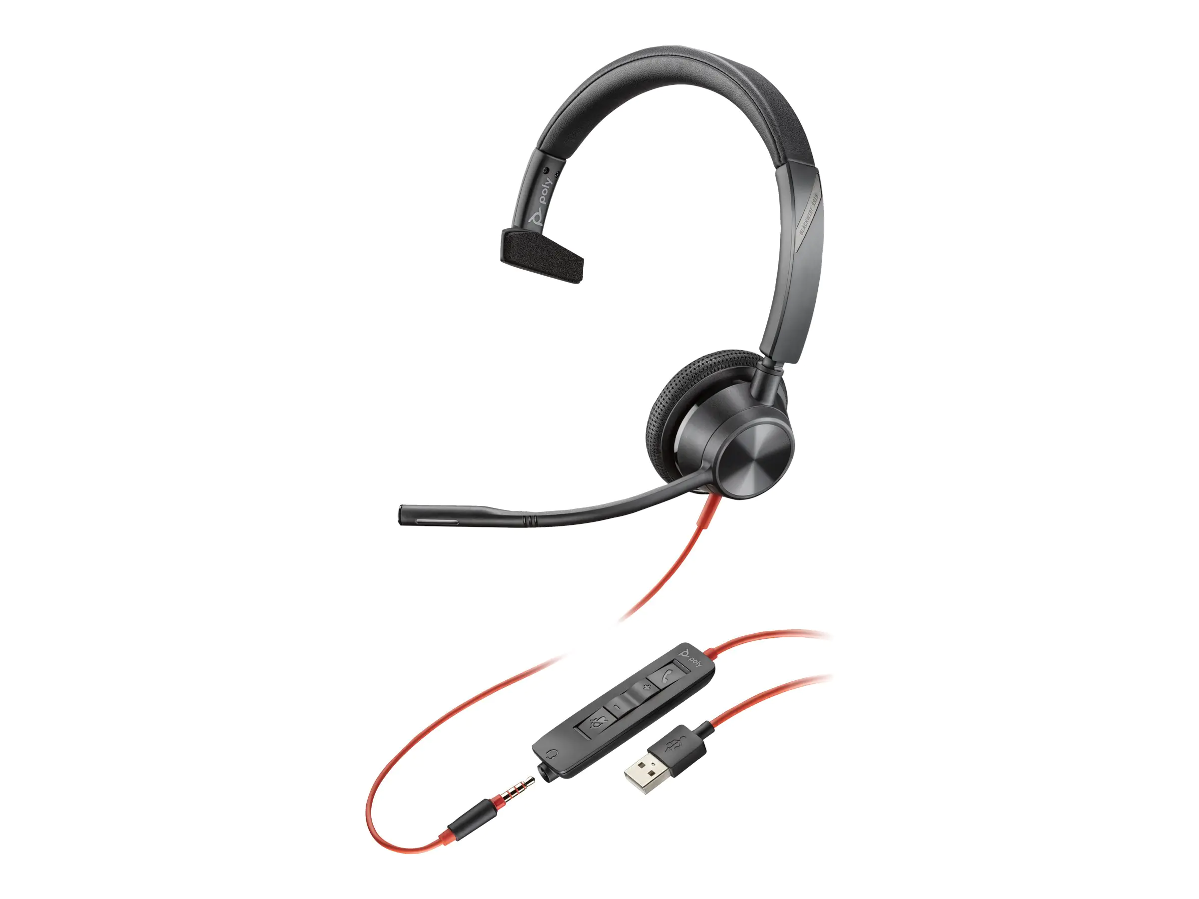 Poly Blackwire 3315 - Blackwire 3300 series - Headset - On-Ear - kabelgebunden - 3,5 mm Stecker, USB-A - Schwarz