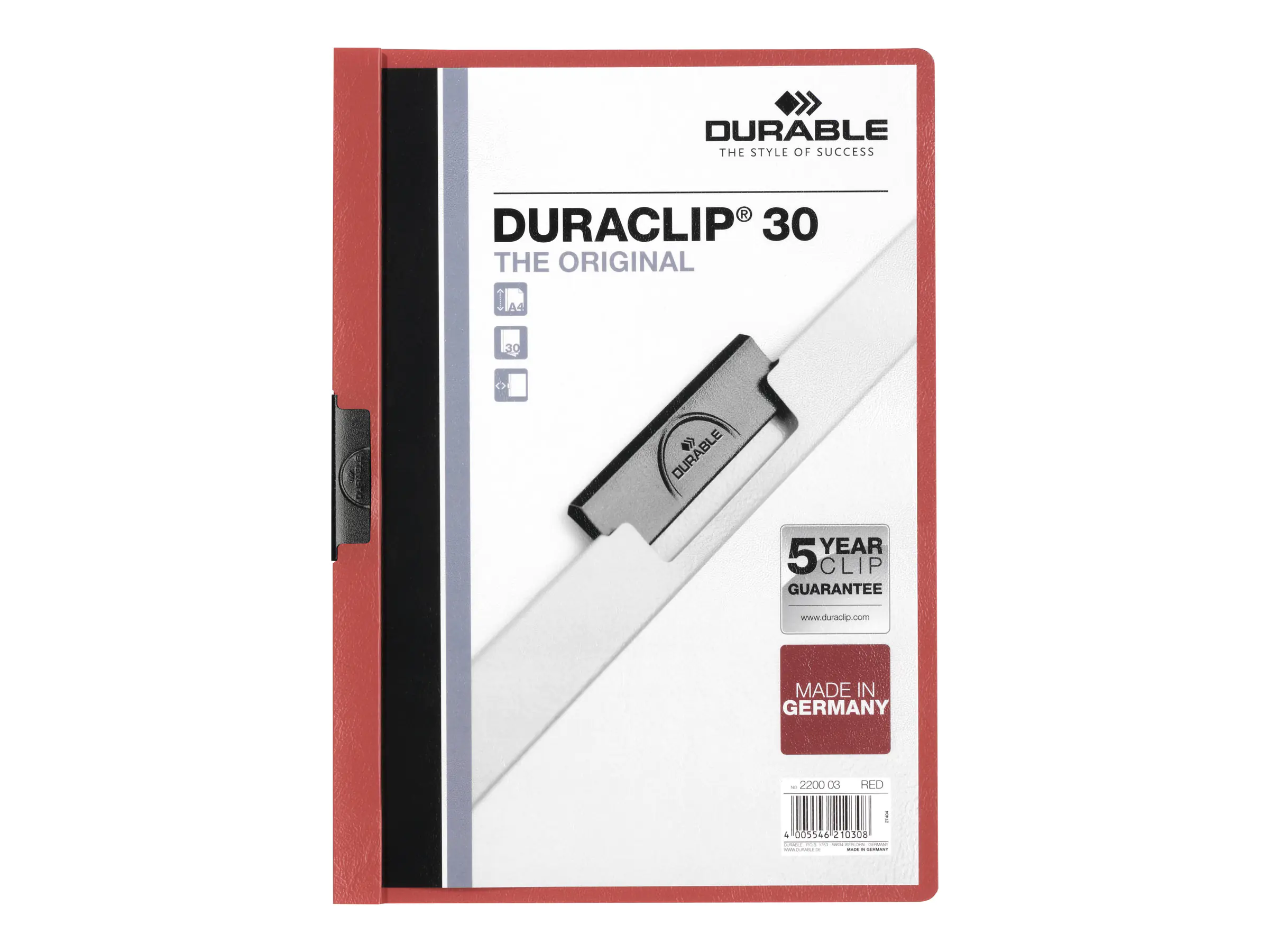 DURABLE Klemmmappe DURACLIP 30 220003 DIN A4 Hartfolie rot