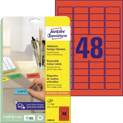 Avery Zweckform Etikett L6038-20 45,7x21,2mm rot 960 St./Pack. Avery Zweckform Etikett L6038-20 45,7x21,2mm rot 960 St./Pack.