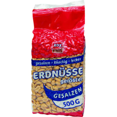 XOX Erdnüsse gesalzen Tüte 500 g/Pack. XOX Erdnüsse gesalzen Tüte 500 g/Pack.