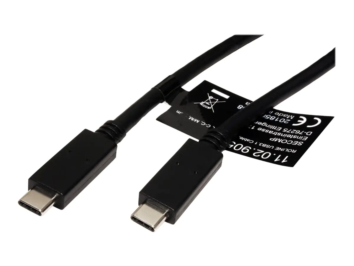 Roline - USB-Kabel - 24 pin USB-C (M) zu 24 pin USB-C (M) - USB 3.1 Gen 2 - 20 V - 5 A - 1 m - geformt - Schwarz