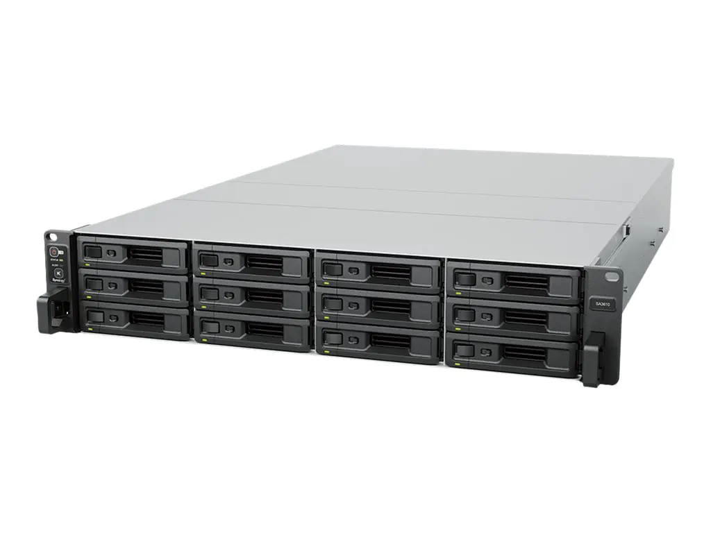 Synology SA3610 - NAS-Server - 12 Schächte - Rack - einbaufähig - SATA 6Gb/s / SAS - RAID RAID F1, JBOD, RAID 0, 1, 5, 6, 10 - RAM 16 GB - Gigabit Ethernet / 10 Gigabit Ethernet - iSCSI Support - 2U