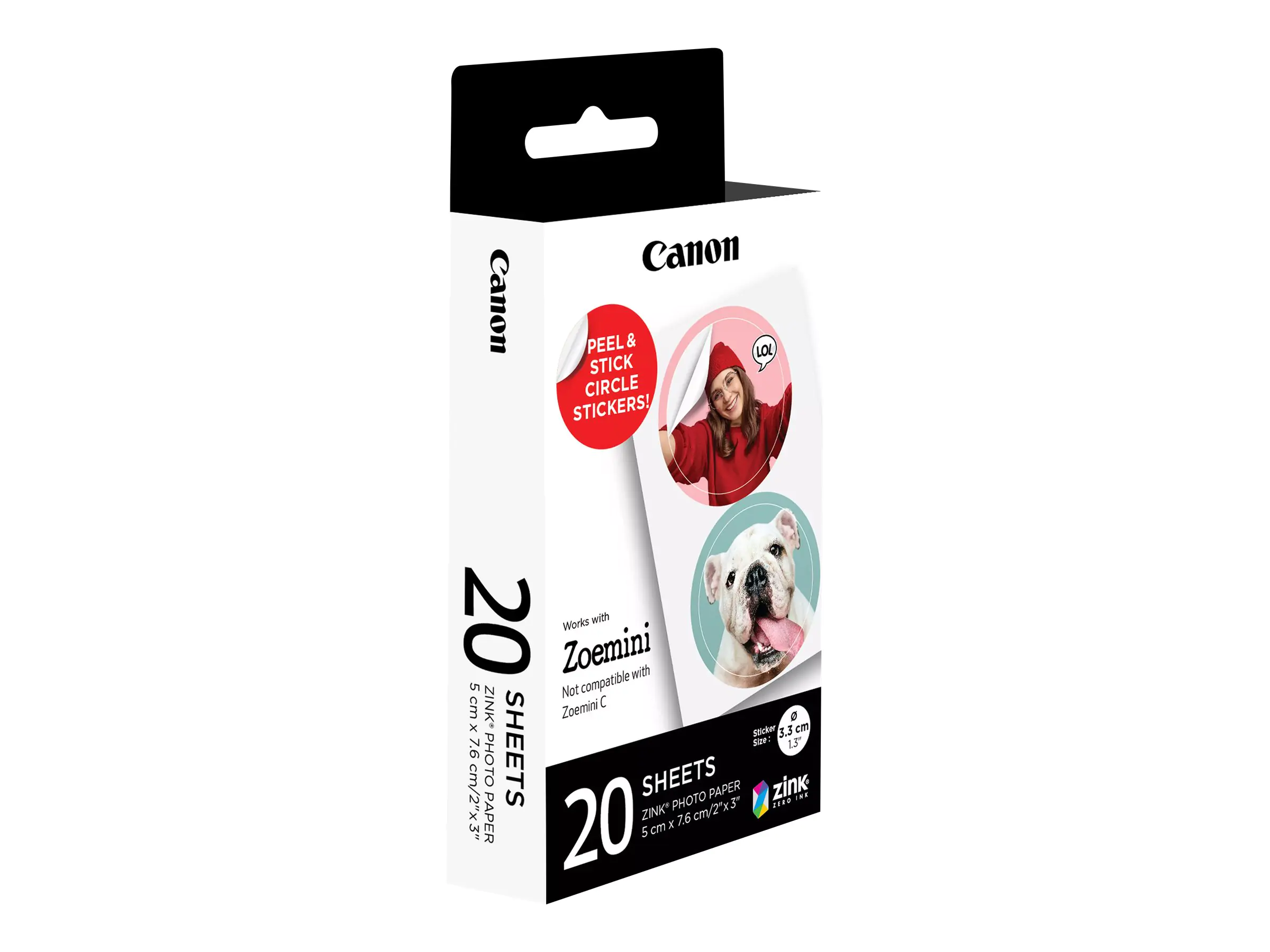 Canon ZINK - Selbstklebend - 33 mm Durchmesser 40 Etikett(en) (20 Bogen x 2) vorgestanzte runde Fotoaufkleber - für Canon Zoemini; Zoemini S