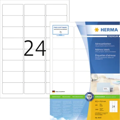 HERMA Adressetikett 4645 63,5x33,9mm weiß 2.400 St./Pack. HERMA Adressetikett 4645 63,5x33,9mm weiß 2.400 St./Pack.