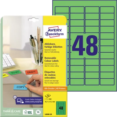 Avery Zweckform Etikett L6040-20 45,7x21,2mm grün 960 St./Pack. Avery Zweckform Etikett L6040-20 45,7x21,2mm grün 960 St./Pack.