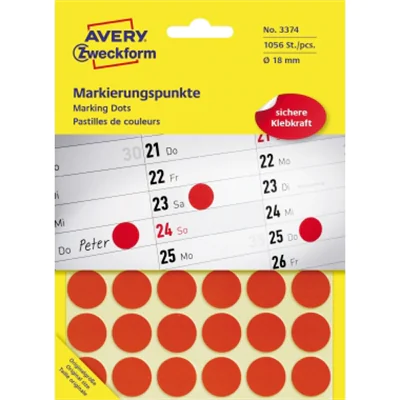 Avery Zweckform Markierungspunkt 3374 18mm rot 1.056 St./Pack. Avery Zweckform Markierungspunkt 3374 18mm rot 1.056 St./Pack.