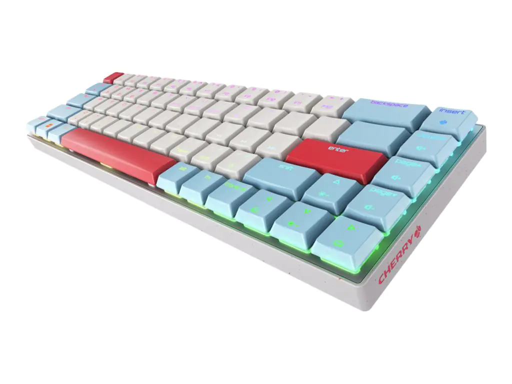 CHERRY MX MX-LP 2.1 - Tastatur - kompakt - Hintergrundbeleuchtung - kabellos - USB, 2.4 GHz, Bluetooth 5.2 - QWERTZ - Deutsch - Tastenschalter: CHERRY MX Low Profile RGB Speed - weiß
