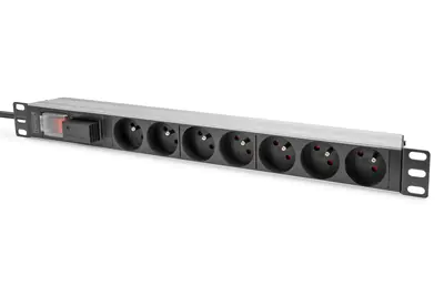 Digitus - Stromverteilungseinheit (Rack - einbaufähig) - Wechselstrom 230 V - Eingabe, Eingang power CEE 7/7 - Ausgangsanschlüsse: 7 (CEE 7/5) - 1U - 48.3 cm (19") - 2 m Schnur