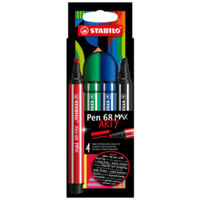 STABILO® Fasermaler Pen 68 MAX "ARTY" 1-5mm farbig sortiert nicht auswaschbar 4 St./Pack. STABILO® Fasermaler Pen 68 MAX "ARTY" 1-5mm farbig sortiert nicht auswaschbar 4 St./Pack.
