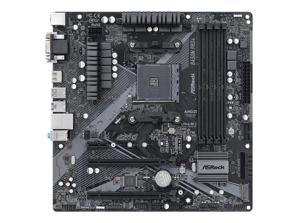 ASRock B450M Pro4 R2.0 - Motherboard - micro ATX - Socket AM4 - AMD B450 Chipsatz - USB-C Gen2, USB 3.2 Gen 1, USB 3.2 Gen 2 - Gigabit LAN - Onboard-Grafik (CPU erforderlich) - HD Audio (8-Kanal)