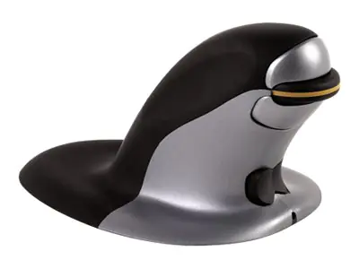 Fellowes Penguin Medium - Vertikale Maus - ergonomisch - rechts- und linkshändig - Laser - kabellos - 2.4 GHz - kabelloser Empfänger (USB) - Schwarz, Silber Fellowes Penguin Medium - Vertikale Maus - ergonomisch - rechts- und linkshändig - Laser - kabellos - 2.4 GHz - kabelloser Empfänger (USB) - Schwarz, Silber