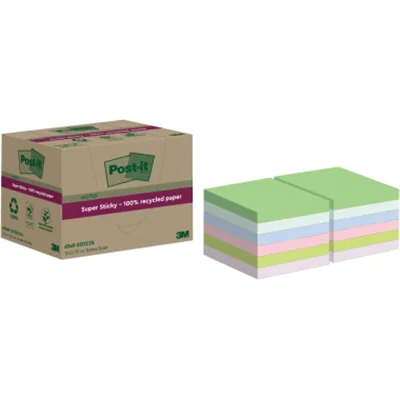 Post-it Haftnotiz Super Sticky Recycling Notes 76 x 76 mm (B x H) mehrfarbig 70 Bl./Block 12 Block/Pack.