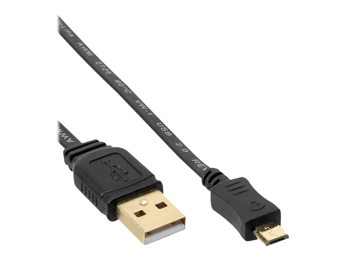 InLine - USB-Kabel - Micro-USB Typ B (M) zu USB (M) - USB 2.0 - 30 cm - flach - Schwarz
