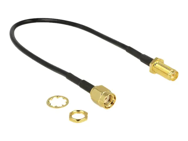 Delock - Antennenkabel - RP-SMA (W) zu RP-SMA (M) - 20 cm - RG-174 - Schwarz