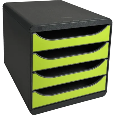 Exacompta Schubladenbox BIG-BOX 4 Schubladen DIN A4, Überbreite Polystyrol Gehäusefarbe: schwarz Farbe der Schublade: anisgrün Exacompta Schubladenbox BIG-BOX 4 Schubladen DIN A4, Überbreite Polystyrol Gehäusefarbe: schwarz Farbe der Schublade: anisgrün