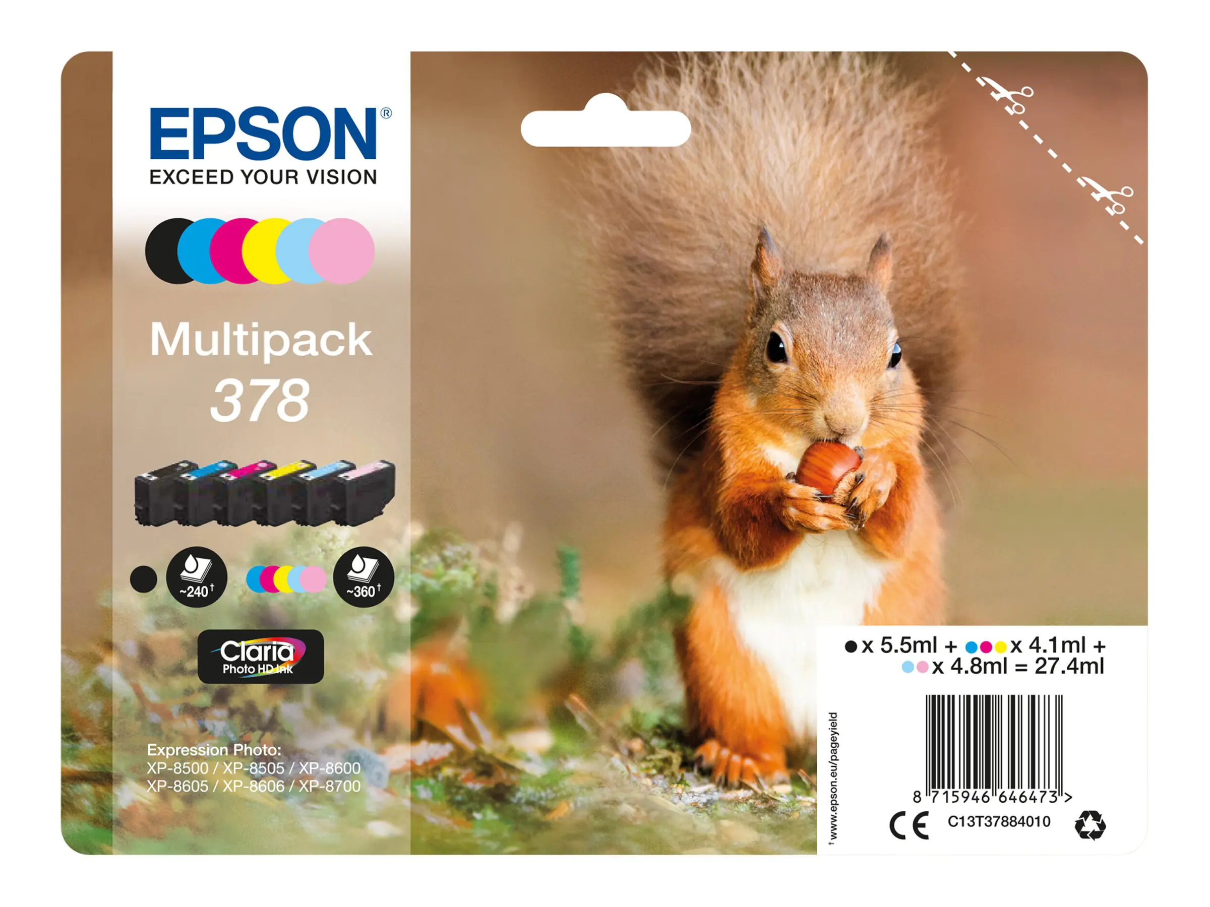 Epson Multipack 378 - 6er-Pack - Schwarz, Gelb, Cyan, Magenta, hellmagentafarben, hell Cyan - Original - Blisterverpackung - Tintenpatrone - für Expression Home XP-8605, XP-8606; Expression Photo XP-8500, XP-8500 Small-in-One, XP-8505