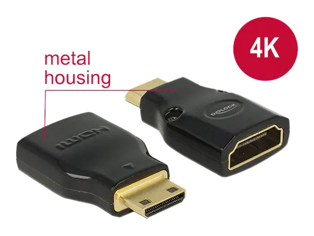 Delock Adapter High Speed HDMI with Ethernet - HDMI Mini-C male > HDMI-A female 4K - HDMI-Adapter - HDMI (W) bis mini HDMI (M) - Schwarz - 4K Unterstützung