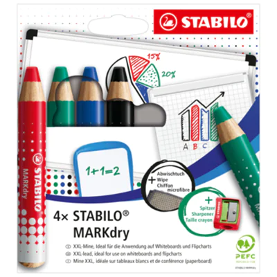 STABILO® Whiteboard-/Flipchartmarker MARKdry rot, blau, grün, schwarz Rundspitze 4 St./Pack. STABILO® Whiteboard-/Flipchartmarker MARKdry rot, blau, grün, schwarz Rundspitze 4 St./Pack.