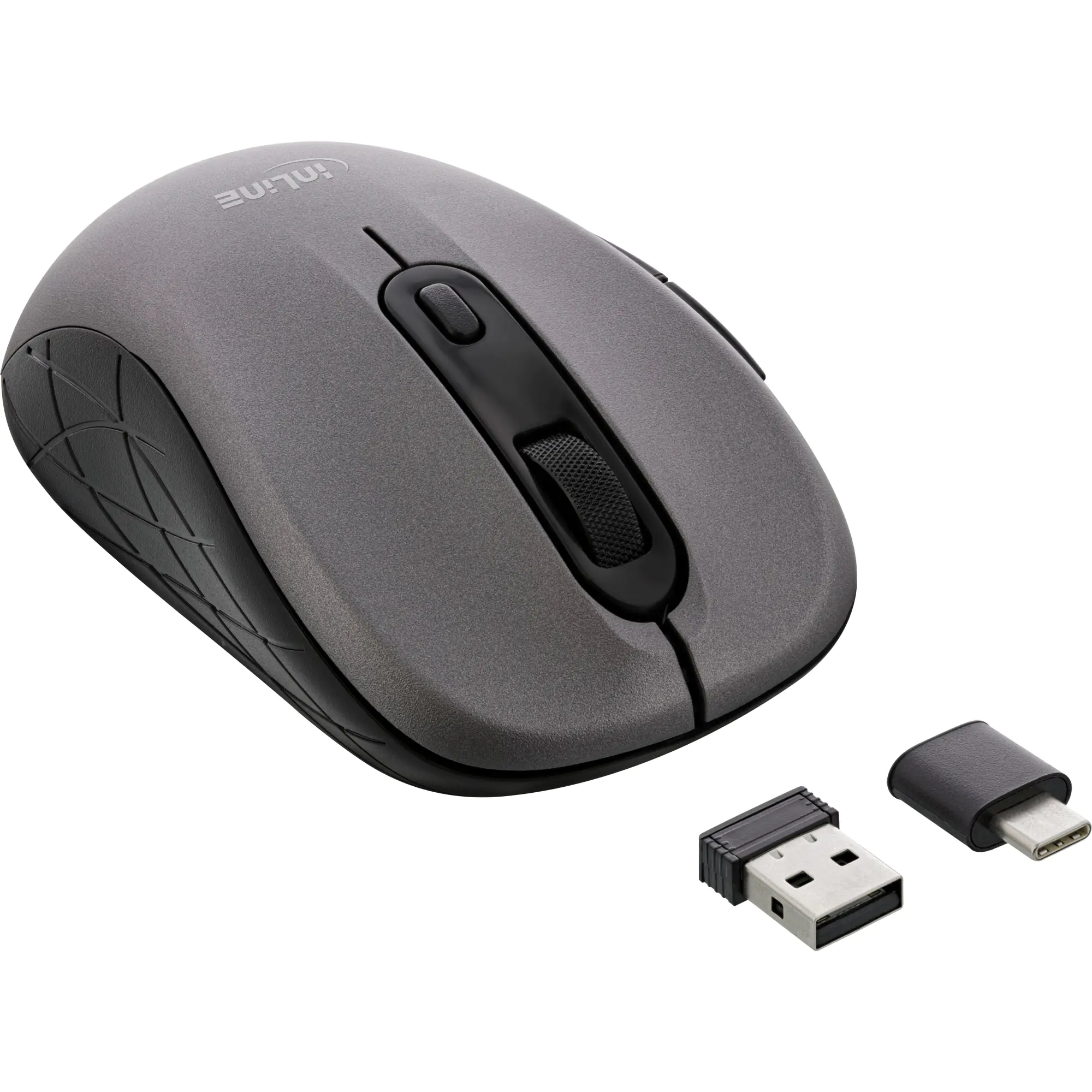 InLine 3-in-1 - Maus - optisch - 5 Tasten - kabellos - 2.4 GHz, Bluetooth 4.0 - USB / USB-C Wireless-Empfänger - Grau/Schwarz