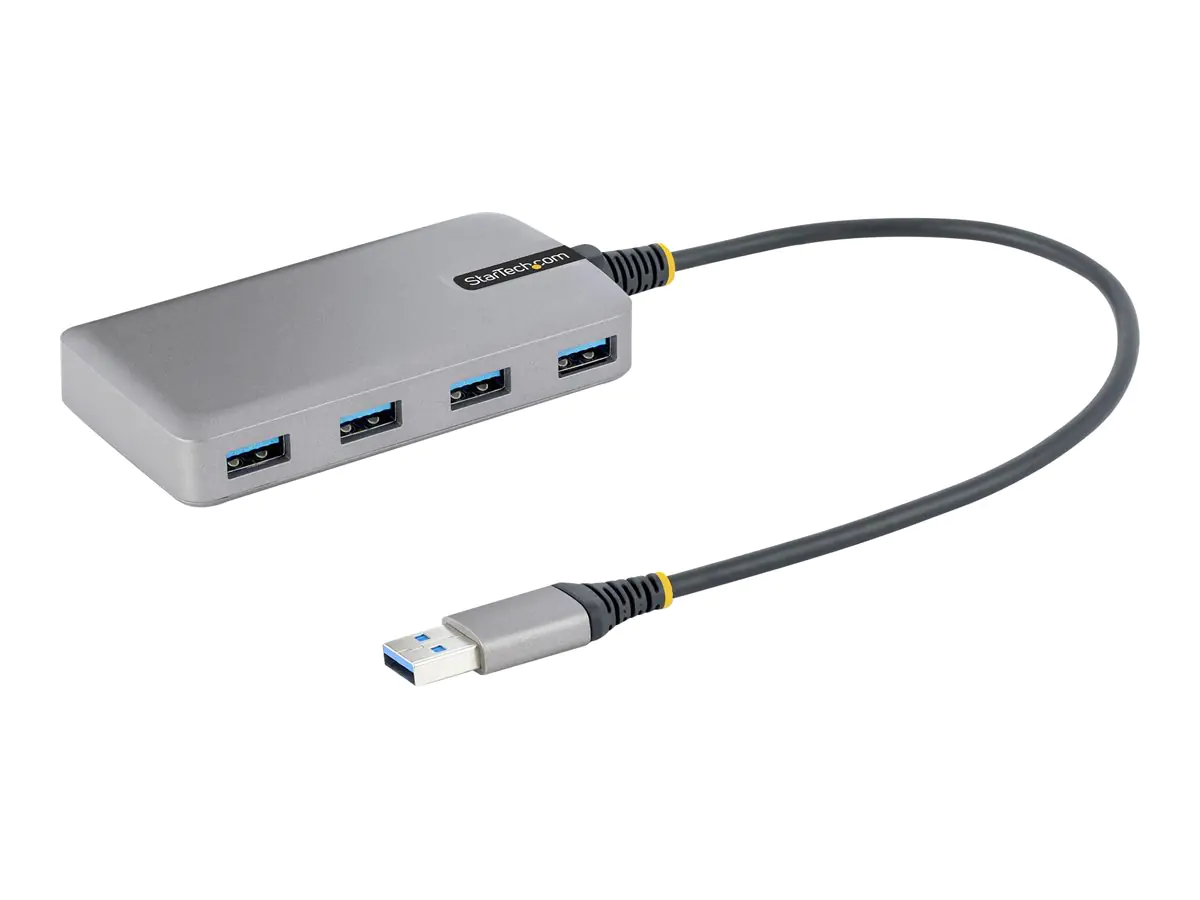 StarTech 4-Port USB Hub, USB 3.0 5Gbps, Bus Powered, USB-A to 4x USB-A Hub with Optional Auxiliary Power Input, Portable Desktop/Laptop USB Hub with 1ft (30cm) Attached Cable - USB Expansion Hub (5G4AB-USB-A-HUB) - Hub - 4 x USB 3.2 Gen 1 + 1 x micro