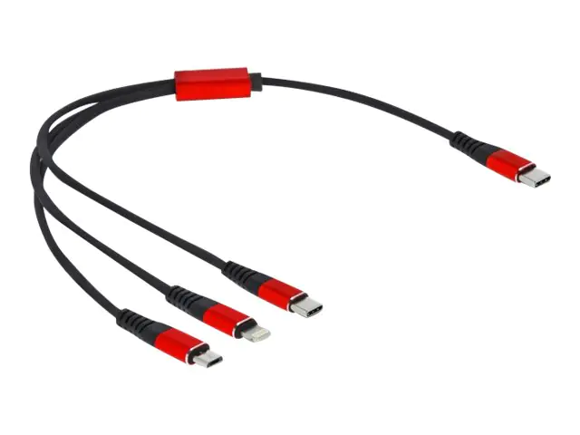Delock 3 in 1 - Kabel nur zum Laden - 24 pin USB-C männlich zu Micro-USB Typ B, Lightning, 24 pin USB-C männlich - 30 cm - Schwarz