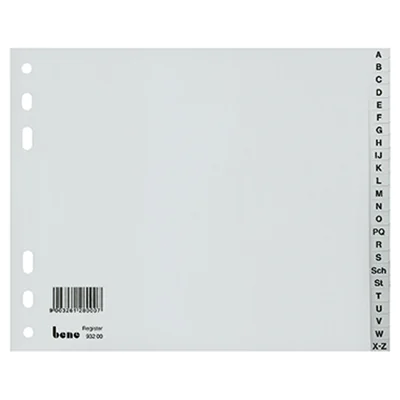 Bene Register 93200 A-Z DIN A4 halbe Höhe 24teilig Kunststoff grau Bene Register 93200 A-Z DIN A4 halbe Höhe 24teilig Kunststoff grau