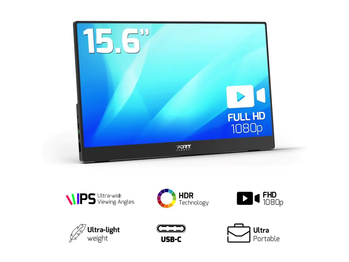 PORT Connect - LCD-Monitor - 39.6 cm (15.6") - tragbar - 1920 x 1080 Full HD (1080p) @ 60 Hz - IPS - HDMI, 2xUSB-C - Lautsprecher