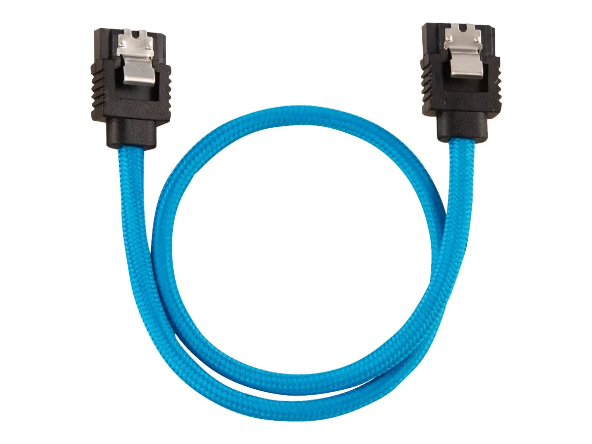 CORSAIR Premium Sleeved - SATA-Kabel - Serial ATA 150/300/600 - SATA (M) gerade, verriegelt zu SATA (M) gerade, verriegelt - 30 cm - Blau (Packung mit 2)