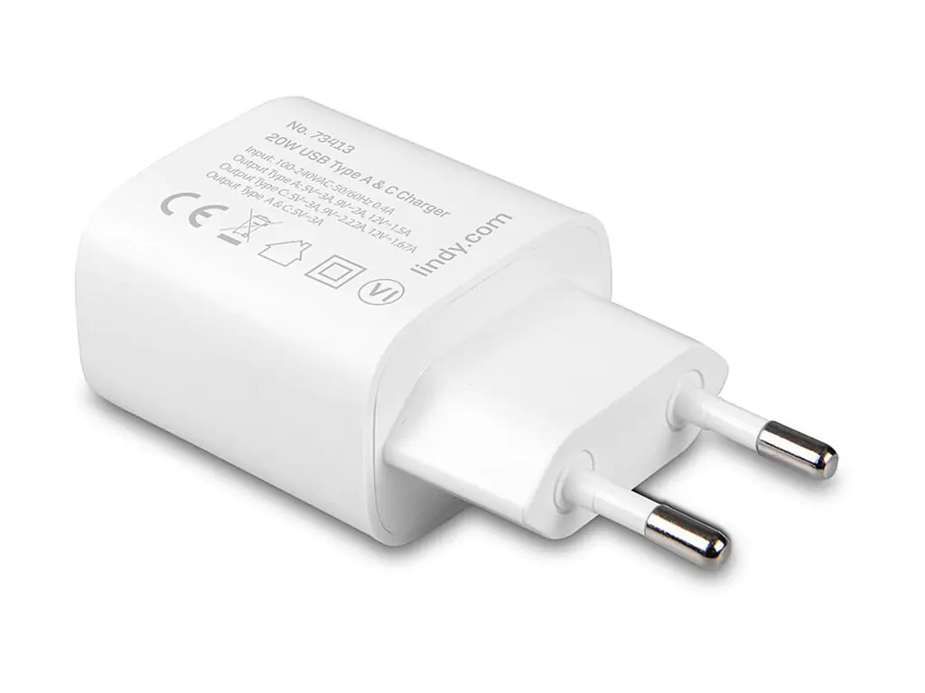Lindy Netzteil - 20 Watt - 3 A - PD 3.0 - 2 Ausgabeanschlussstellen (USB-C, USB) 73413