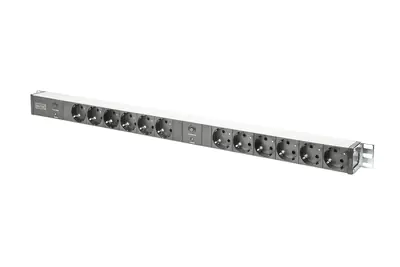 DIGITUS Steckdosenleiste mit Aluminiumprofil und Überlastschutz, 12-fach Schutzkontaktsteckdose, 2 x 2 m Zuleitung Schutzkontaktstecker DN-95405