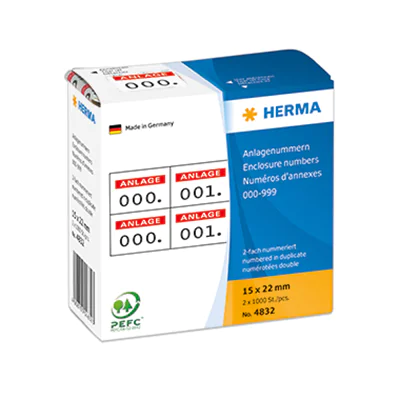 HERMA Anlagenummer 4832 15x22mm rot 1.000 St./Pack. HERMA Anlagenummer 4832 15x22mm rot 1.000 St./Pack.
