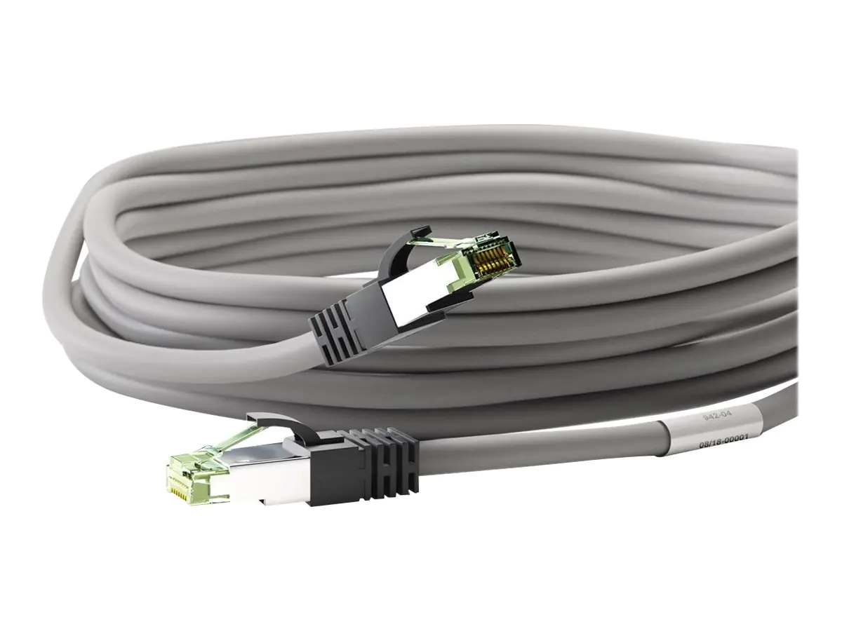 goobay - Patch-Kabel - RJ-45 (M) zu RJ-45 (M) - 50 cm - SFTP, PiMF - CAT 8.1 - halogenfrei, geformt, ohne Haken, verseilt - Grau