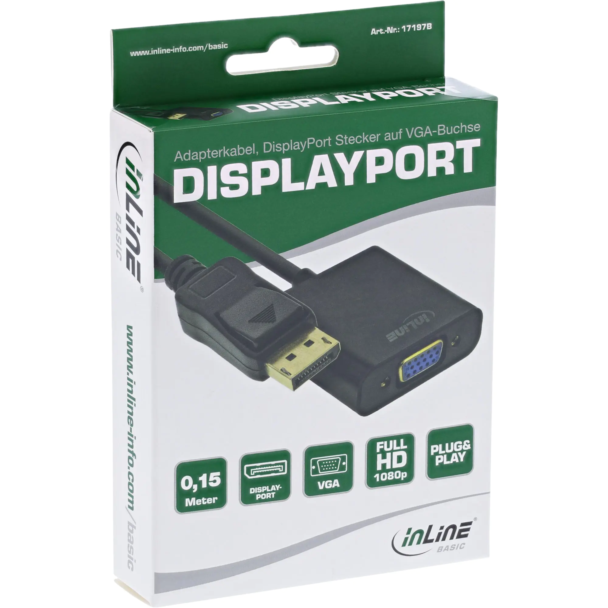 InLine Basic - Videoadapter - DisplayPort männlich zu HD-15 (VGA) weiblich - 15 cm - Schwarz - Passiv