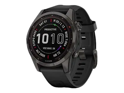 Garmin Fenix 7S Pro - 42 mm - Titanium Carbon Gray DLC - Sportuhr mit Band - Silikon - schwarz - Handgelenkgröße: 108-182 mm - Anzeige 3.04 cm (1.2") 010-02539-25