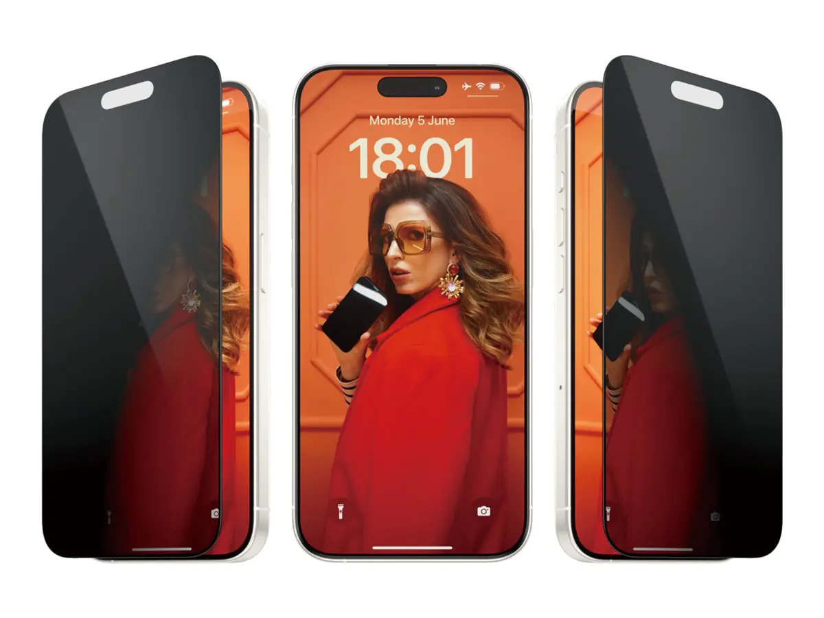 PanzerGlass Privacy - Bildschirmschutz für Handy - ultrabreite Passform mit EasyAligner - Glas - mit Sichtschutzfilter - 6.1" - Rahmenfarbe schwarz - für Apple iPhone 15 Pro